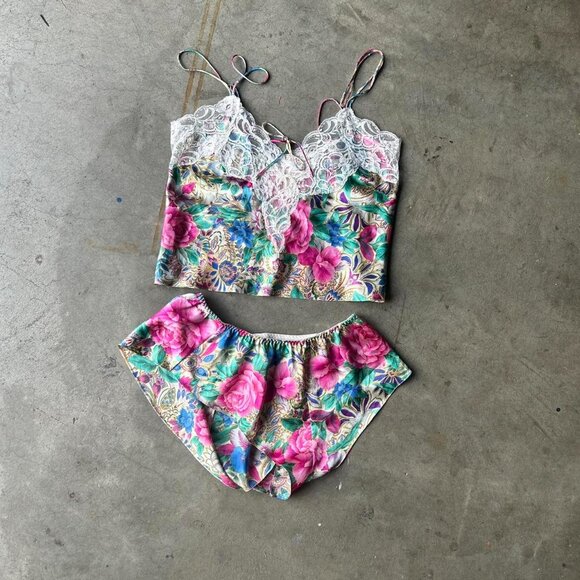 Vintage 80s Victoria's Secret Teddy Floral Set Lingerie Sleepwear - Picture 5 of 6